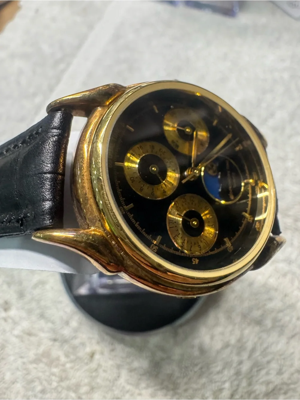 Quartz Men's Gold and Black Multi-Function Watch